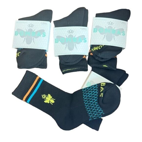 Bombas kids socks size XS black/multicolor calf honeycomb arch support new 5X - Picture 1 of 6